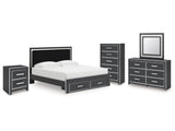 Zuraleus Black King Storage Bedroom Set with Dresser, Mirror, Chest and Nightstand - Ornate Home