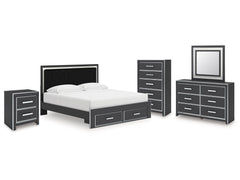 Zuraleus Black King Storage Bedroom Set with Dresser, Mirror, Chest and Nightstand - Ornate Home