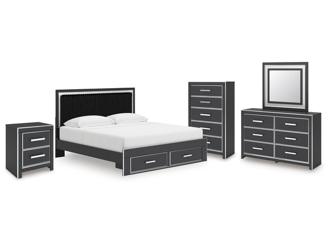 Zuraleus Black King Storage Bedroom Set with Dresser, Mirror, Chest and Nightstand - Ornate Home