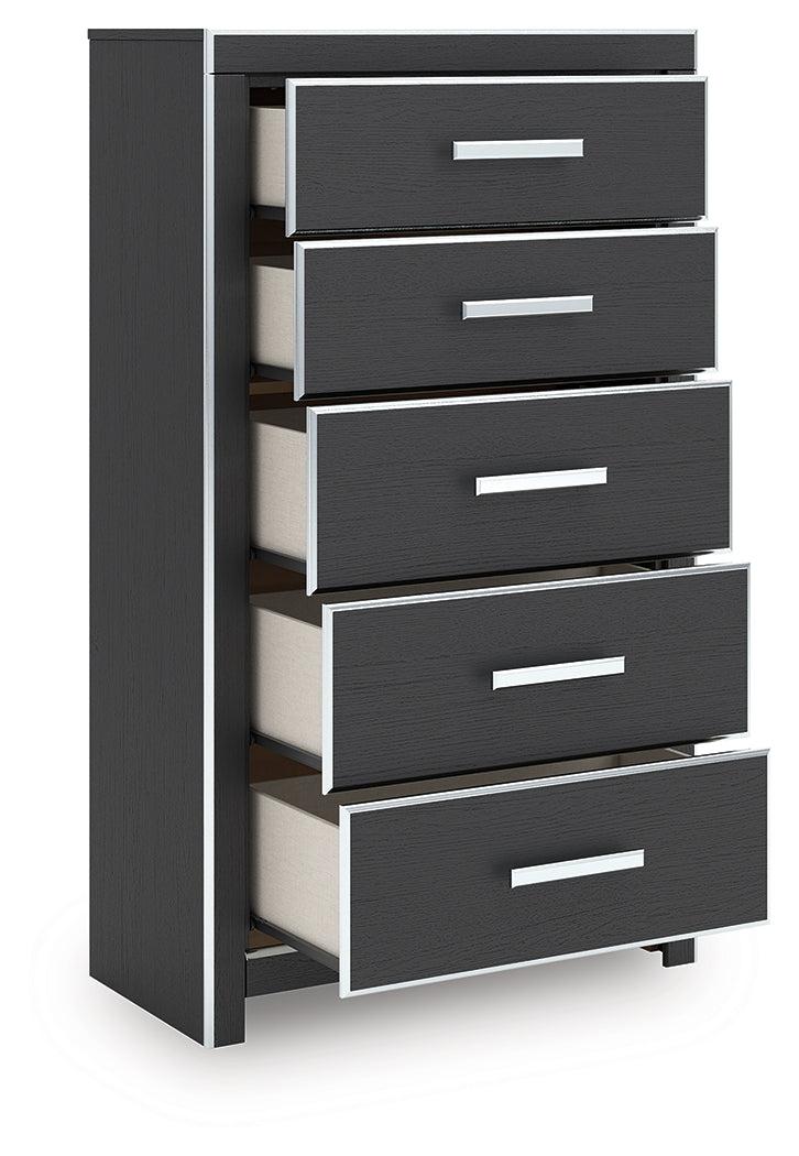 Zuraleus Black King Storage Bedroom Set with Dresser, Mirror, Chest and Nightstand - Ornate Home