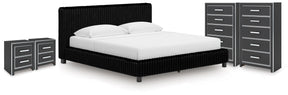 Zuraleus Black King Upholstered Bed, 2 Chests and 2 Nightstands - Ornate Home