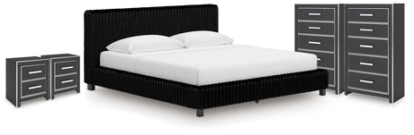 Zuraleus Black King Upholstered Bed, 2 Chests and 2 Nightstands - Ornate Home