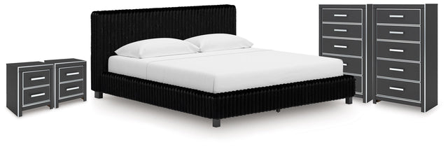 Zuraleus Black King Upholstered Bed, 2 Chests and 2 Nightstands - Ornate Home