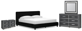 Zuraleus Black King Upholstered Bed, Dresser, Mirror and 2 Nightstands - Ornate Home
