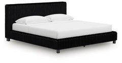Zuraleus Black King Upholstered Bed, Dresser, Mirror and 2 Nightstands - Ornate Home