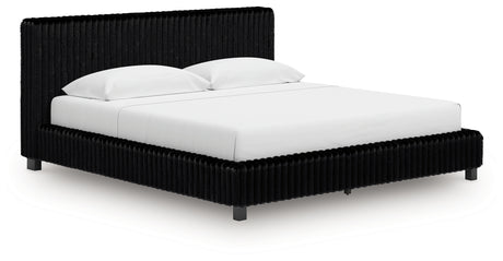 Zuraleus Black King Upholstered Bed, Dresser, Mirror and 2 Nightstands - Ornate Home