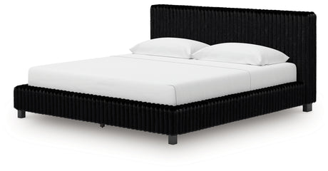 Zuraleus Black King Upholstered Bed, Dresser, Mirror and 2 Nightstands - Ornate Home