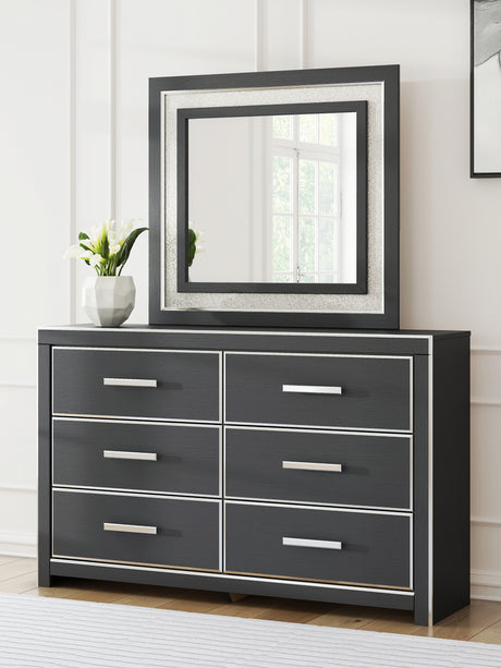Zuraleus Black King Upholstered Bed, Dresser, Mirror and 2 Nightstands - Ornate Home