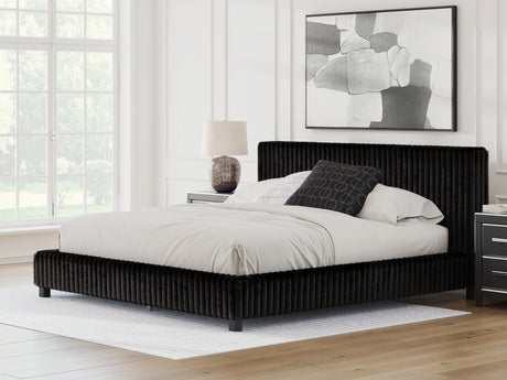 Zuraleus Black King Upholstered Bed, Dresser, Mirror and 2 Nightstands - Ornate Home