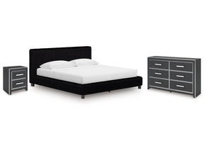 Zuraleus Black King Upholstered Bed, Dresser and Nightstand (Online Special Price) - Ornate Home