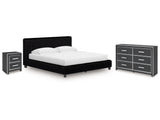 Zuraleus Black King Upholstered Bed, Dresser and Nightstand - Ornate Home