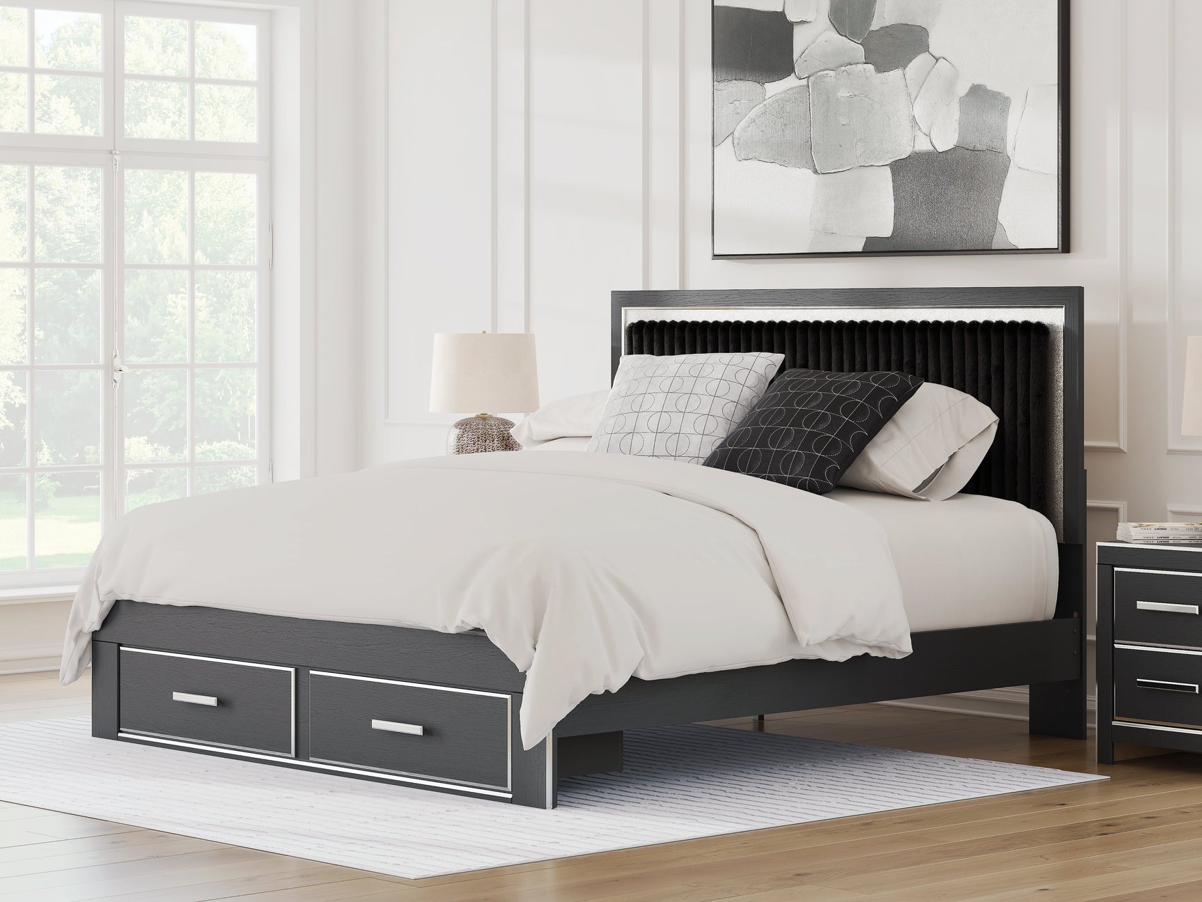 Zuraleus Black King Upholstered Panel Platform Storage Bed (Online Special Price) - Ornate Home