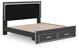 Zuraleus Black King Upholstered Panel Platform Storage Bed (Online Special Price) - Ornate Home