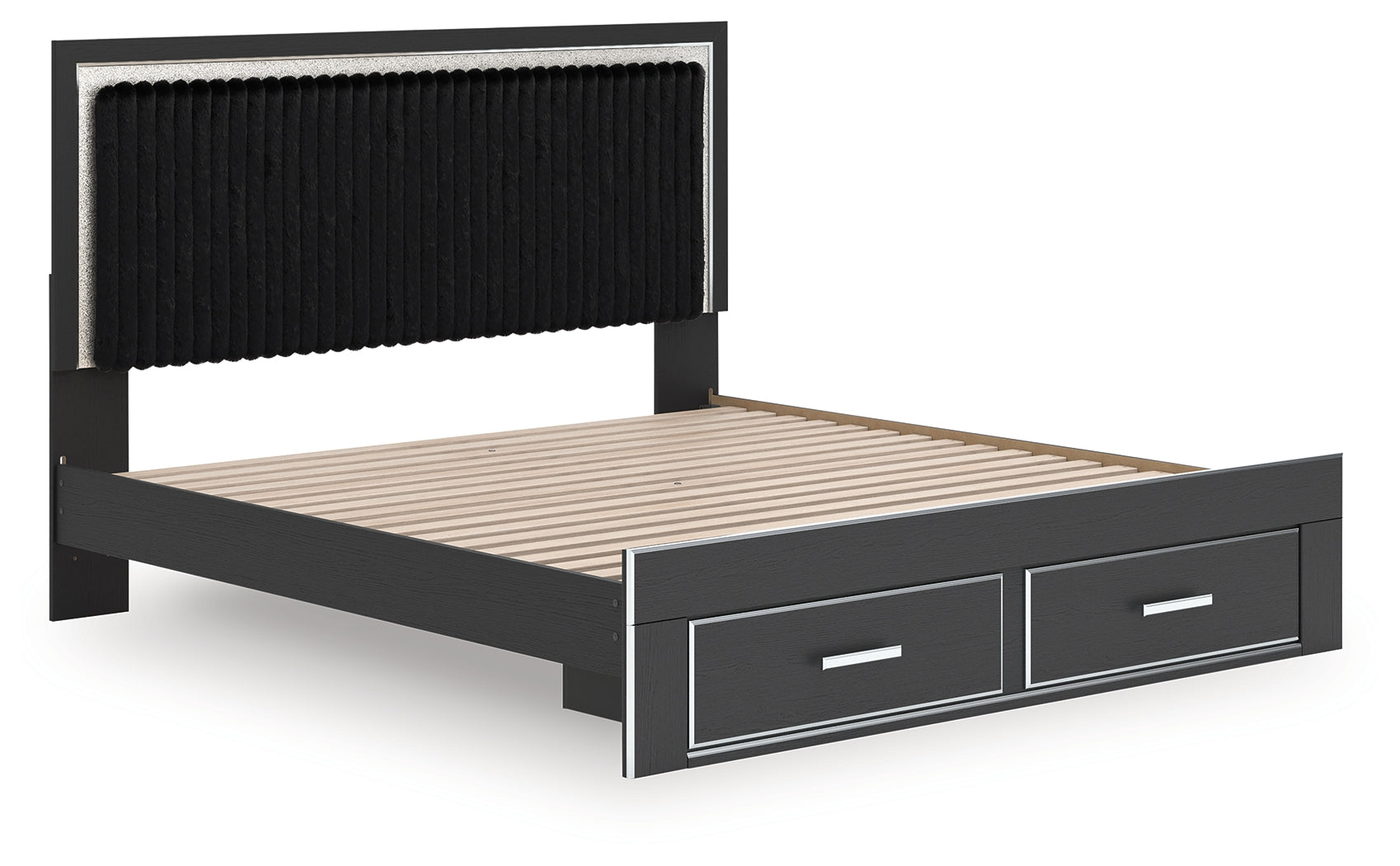 Zuraleus Black King Upholstered Panel Platform Storage Bed (Online Special Price) - Ornate Home