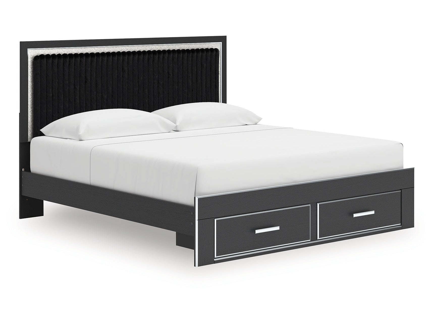 Zuraleus Black King Upholstered Panel Platform Storage Bed - Ornate Home