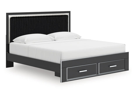 Zuraleus Black King Upholstered Panel Platform Storage Bed - Ornate Home