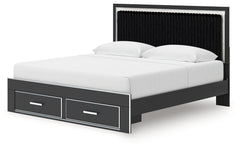 Zuraleus Black King Upholstered Panel Platform Storage Bed - Ornate Home