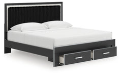 Zuraleus Black King Upholstered Panel Platform Storage Bed - Ornate Home