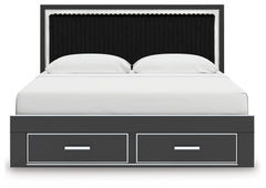 Zuraleus Black King Upholstered Panel Platform Storage Bed - Ornate Home