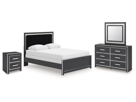 Zuraleus Black Queen Panel Bedroom Set with Dresser, Mirror and Nightstand - Ornate Home