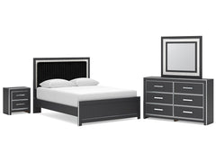 Zuraleus Black Queen Upholstered Bed, Dresser, Mirror and Nightstand - Ornate Home