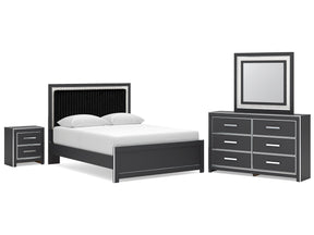 Zuraleus Black Queen Upholstered Bed, Dresser, Mirror and Nightstand - Ornate Home