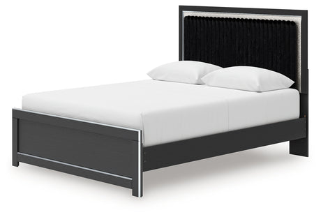 Zuraleus Black Queen Upholstered Bed, Dresser, Mirror and Nightstand - Ornate Home