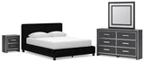 Zuraleus Black Queen Upholstered Bed, Dresser, Mirror and Nightstand - Ornate Home