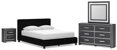 Zuraleus Black Queen Upholstered Bed, Dresser, Mirror and Nightstand - Ornate Home