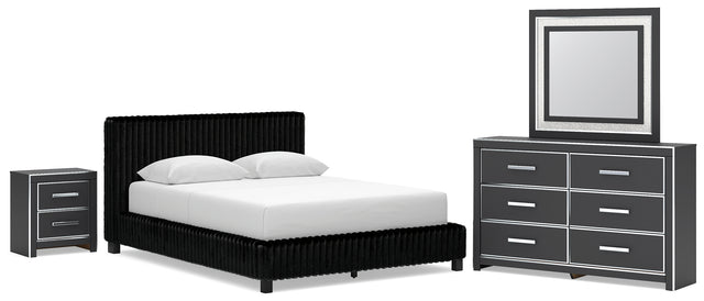 Zuraleus Black Queen Upholstered Bed, Dresser, Mirror and Nightstand - Ornate Home