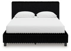 Zuraleus Black Queen Upholstered Bed, Dresser, Mirror and Nightstand - Ornate Home
