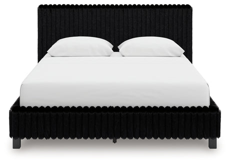 Zuraleus Black Queen Upholstered Bed, Dresser, Mirror and Nightstand - Ornate Home