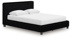 Zuraleus Black Queen Upholstered Bed, Dresser, Mirror and Nightstand - Ornate Home