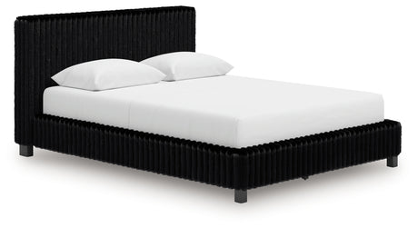 Zuraleus Black Queen Upholstered Bed, Dresser, Mirror and Nightstand - Ornate Home