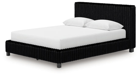 Zuraleus Black Queen Upholstered Bed, Dresser, Mirror and Nightstand - Ornate Home