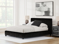Zuraleus Black Queen Upholstered Bed, Dresser, Mirror and Nightstand - Ornate Home