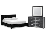 Zuraleus Black Queen Upholstered Bed, Dresser and Mirror (Online Special Price) - Ornate Home