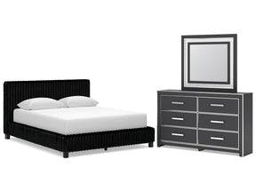 Zuraleus Black Queen Upholstered Bed, Dresser and Mirror (Online Special Price) - Ornate Home