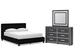 Zuraleus Black Queen Upholstered Bed, Dresser and Mirror - Ornate Home