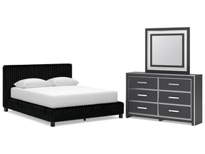 Zuraleus Black Queen Upholstered Bed, Dresser and Mirror - Ornate Home