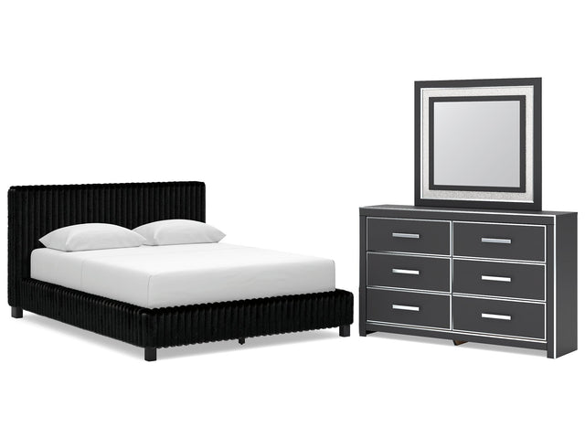 Zuraleus Black Queen Upholstered Bed, Dresser and Mirror - Ornate Home