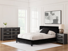 Zuraleus Black Queen Upholstered Bedroom Set with Dresser and Nightstand (Online Special Price) - Ornate Home