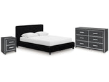 Zuraleus Black Queen Upholstered Bedroom Set with Dresser and Nightstand (Online Special Price) - Ornate Home