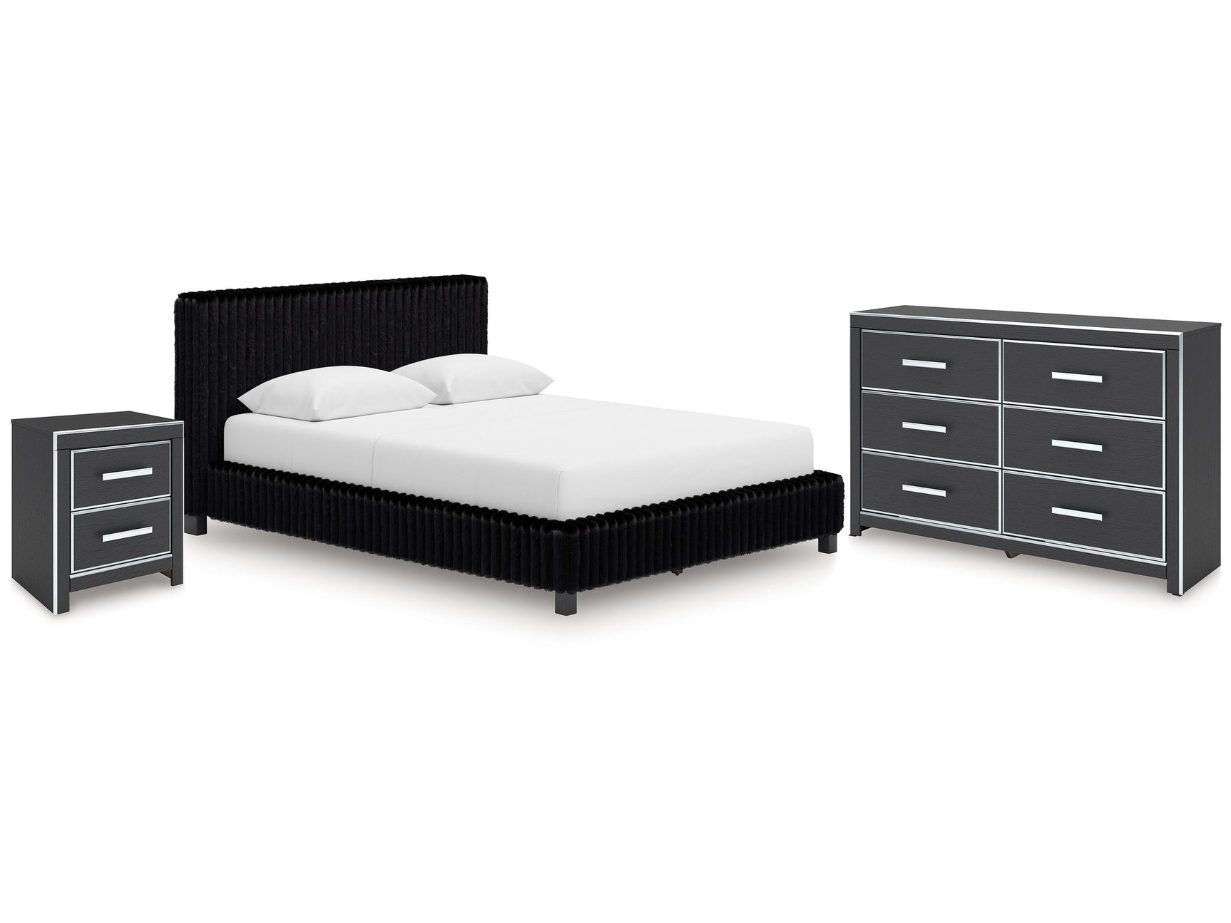 Zuraleus Black Queen Upholstered Bedroom Set with Dresser and Nightstand (Online Special Price) - Ornate Home