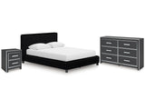 Zuraleus Black Queen Upholstered Bedroom Set with Dresser and Nightstand - Ornate Home