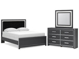 Zuraleus Black Queen Upholstered Panel Bed, Dresser and Mirror (Online Special Price) - Ornate Home