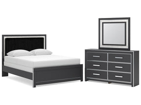Zuraleus Black Queen Upholstered Panel Bed, Dresser and Mirror (Online Special Price) - Ornate Home