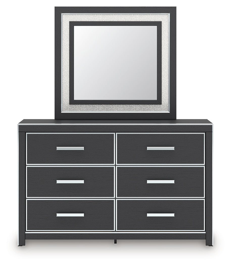 Zuraleus Black Queen Upholstered Panel Bed, Dresser and Mirror (Online Special Price) - Ornate Home