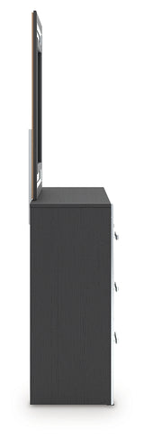 Zuraleus Black Queen Upholstered Panel Bed, Dresser and Mirror - Ornate Home