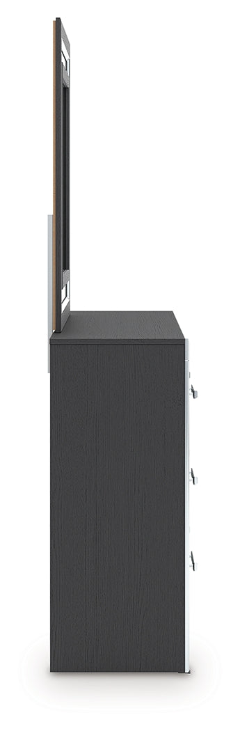 Zuraleus Black Queen Upholstered Panel Bed, Dresser and Mirror - Ornate Home